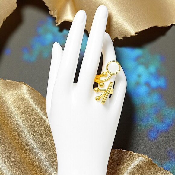 ๐๏ธArtisan Turkish 18K Gold Plated Adjustable Cocktail Ring With Glass Pearl - Picture 10 of 17